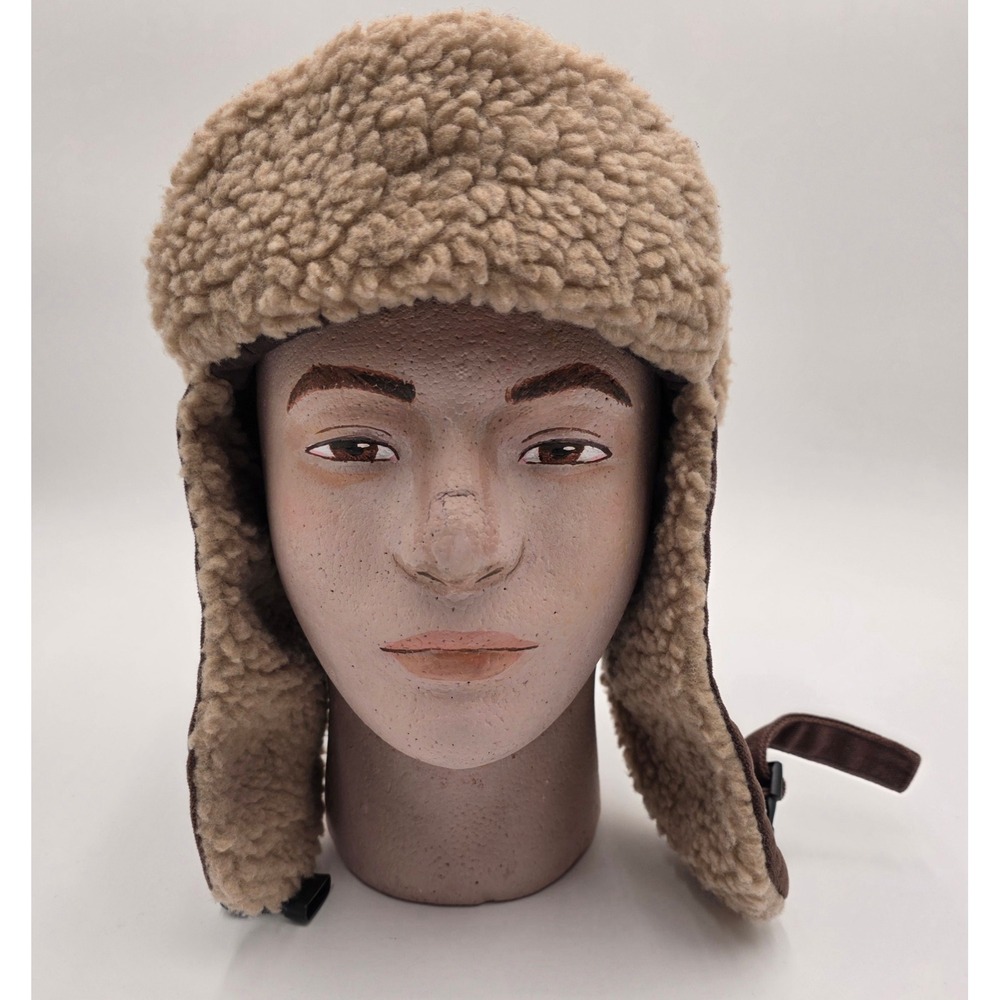 OC Prime Inc Brown Canvas Trapper Hat Sherpa Lined Aviator Winter Cap One Size